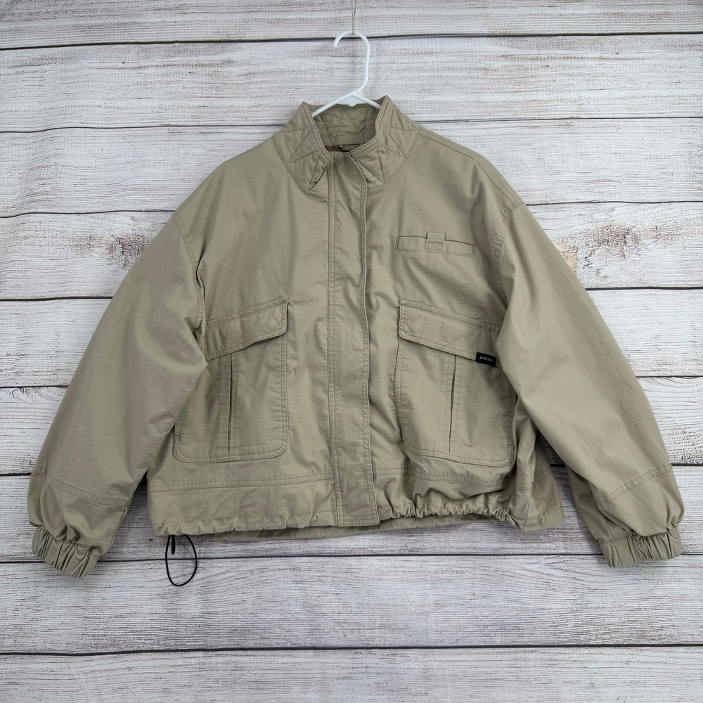 Prana Utility Jacket Womens Medium Tan Cropped Organic Cotton Ripstop Bomber